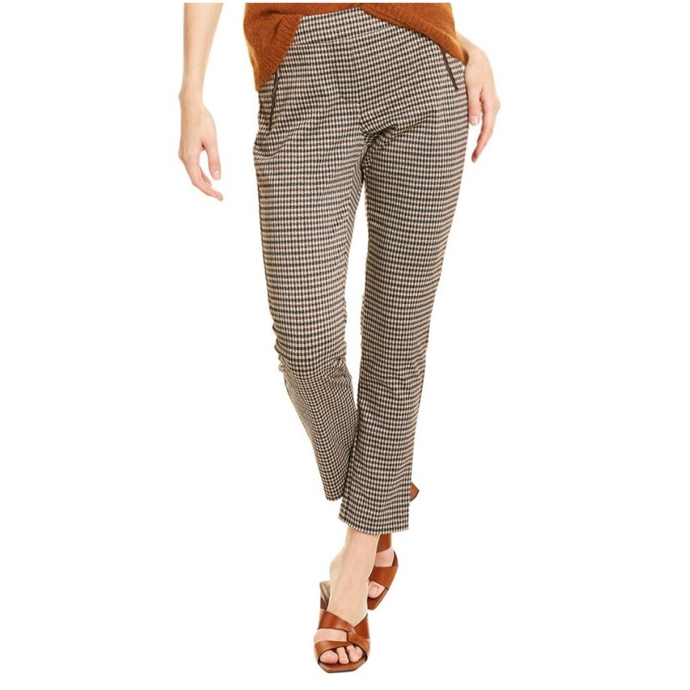 J. McLaughlin Ross Ankle Pants Zipper Pocket Brown Houndstooth Size 8